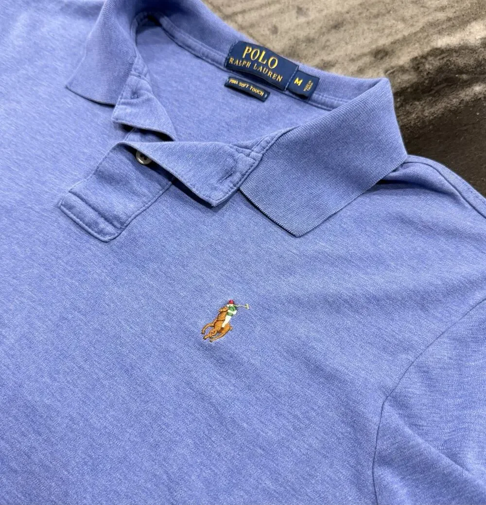 Polo Ralph Lauren Mens Medium Pima Soft Touch Blue Polo Shirt Short Sleeve